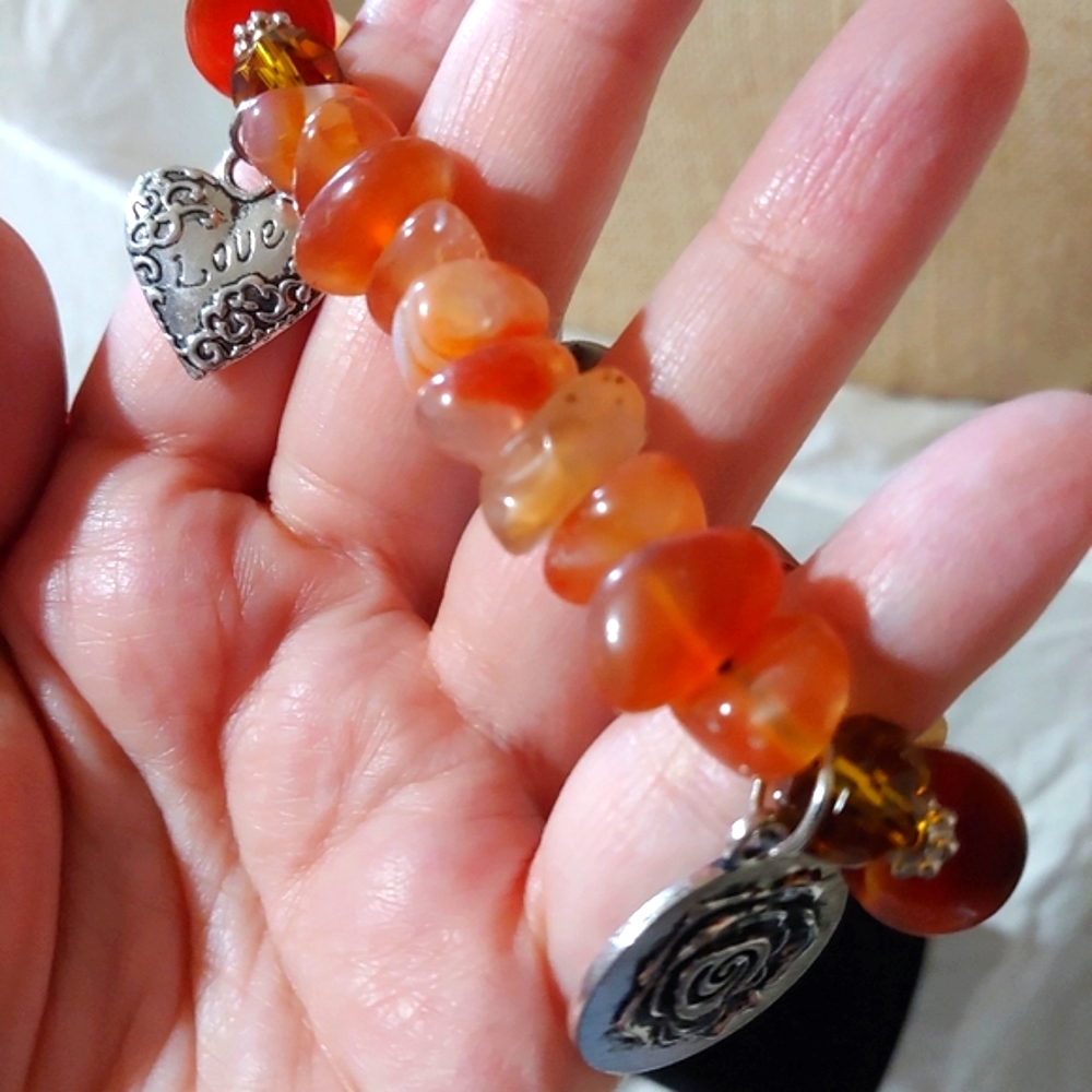 NIB Red Agate Stretch Charm Bracelet 7inch